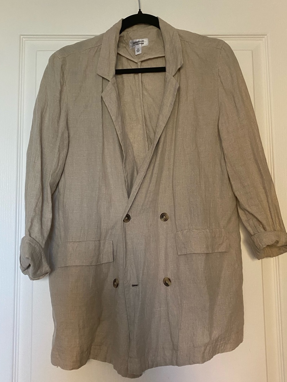 Light Beige 100% Linen Double-Breasted Blazer